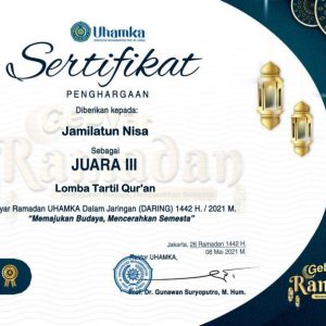 GEBYAR RAMADHAN 2021: Santri Pondok Pesantren Darul Amanah Raih Juara 3 Lomba Tartil Al-Qur'an Tingkat Nasional